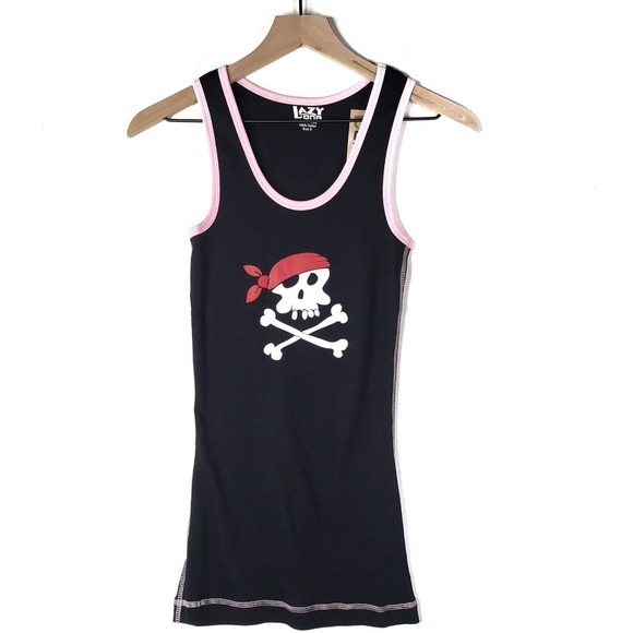 NEW Lazy One Pirate Bones‎ Ribbed Tank Top Black Red S Small NWT - Picture 1 of 7